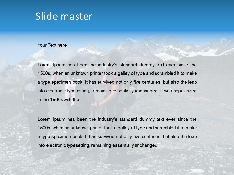 Group Of Hikers Enjoying Beautiful Landscape Of Swiss Alps PowerPoint Template