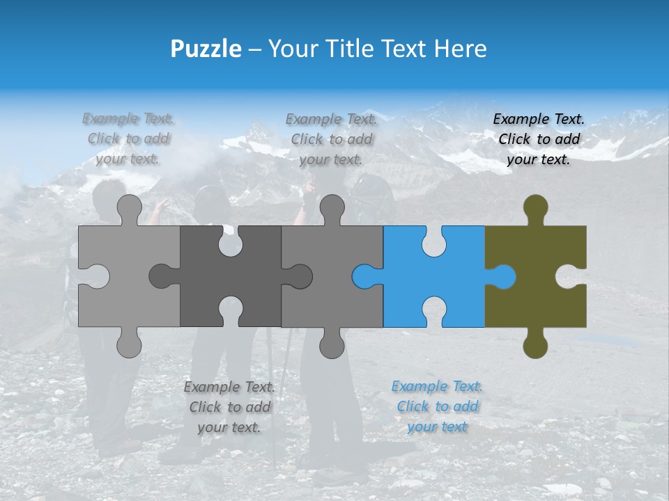 Group Of Hikers Enjoying Beautiful Landscape Of Swiss Alps PowerPoint Template