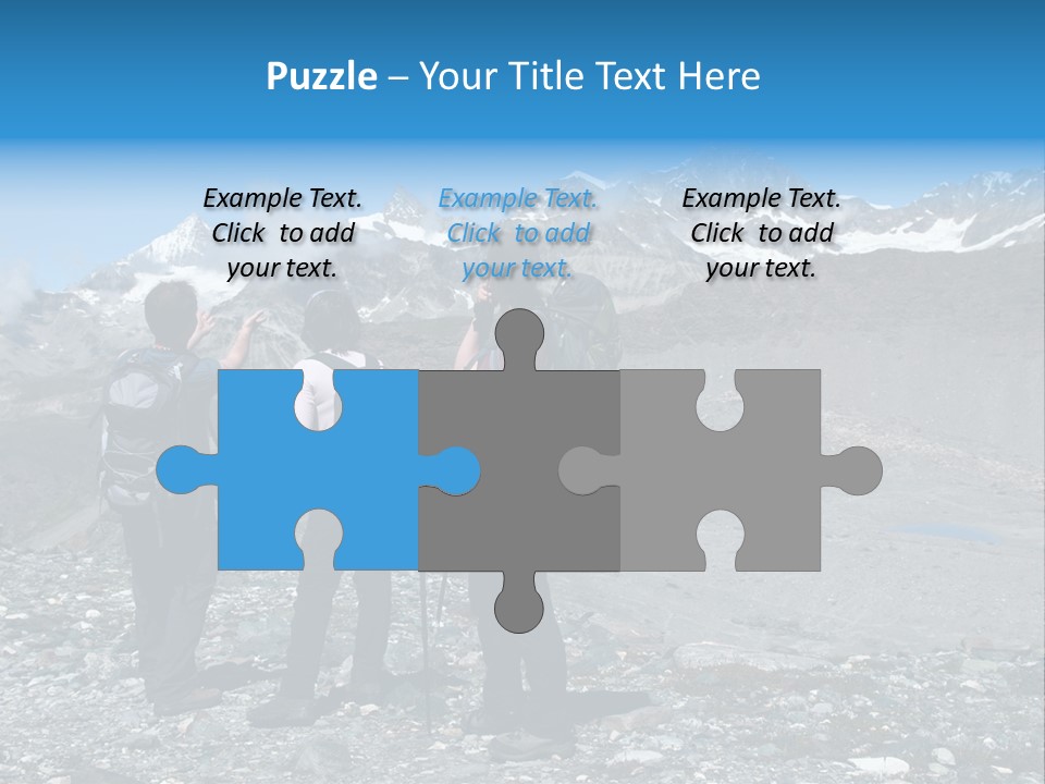 Group Of Hikers Enjoying Beautiful Landscape Of Swiss Alps PowerPoint Template