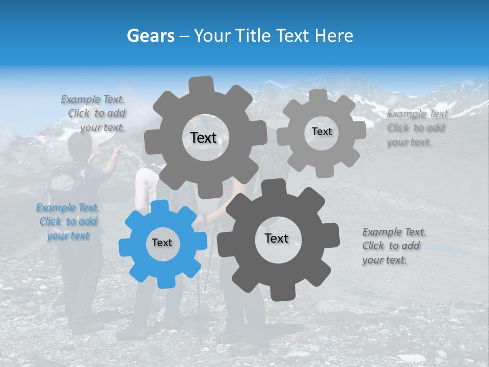 Group Of Hikers Enjoying Beautiful Landscape Of Swiss Alps PowerPoint Template