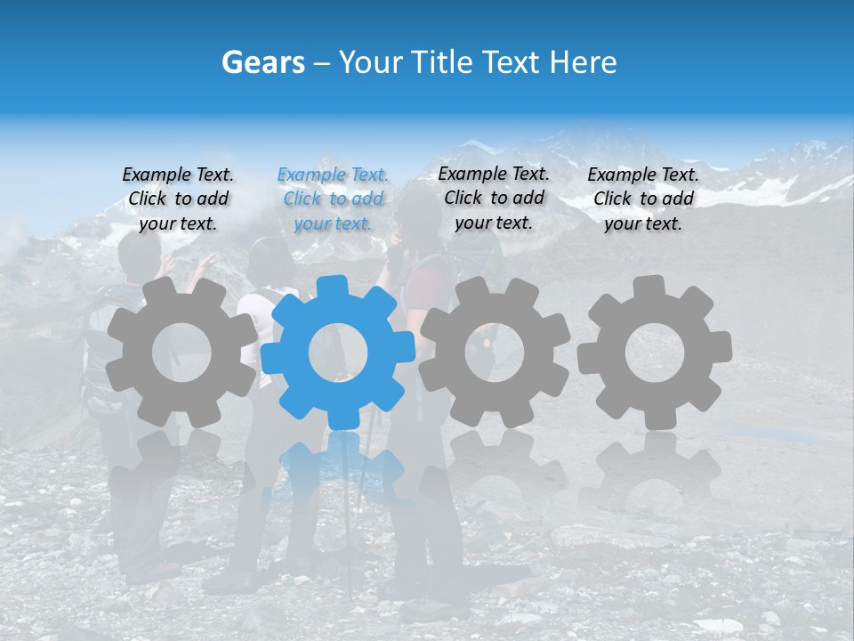 Group Of Hikers Enjoying Beautiful Landscape Of Swiss Alps PowerPoint Template