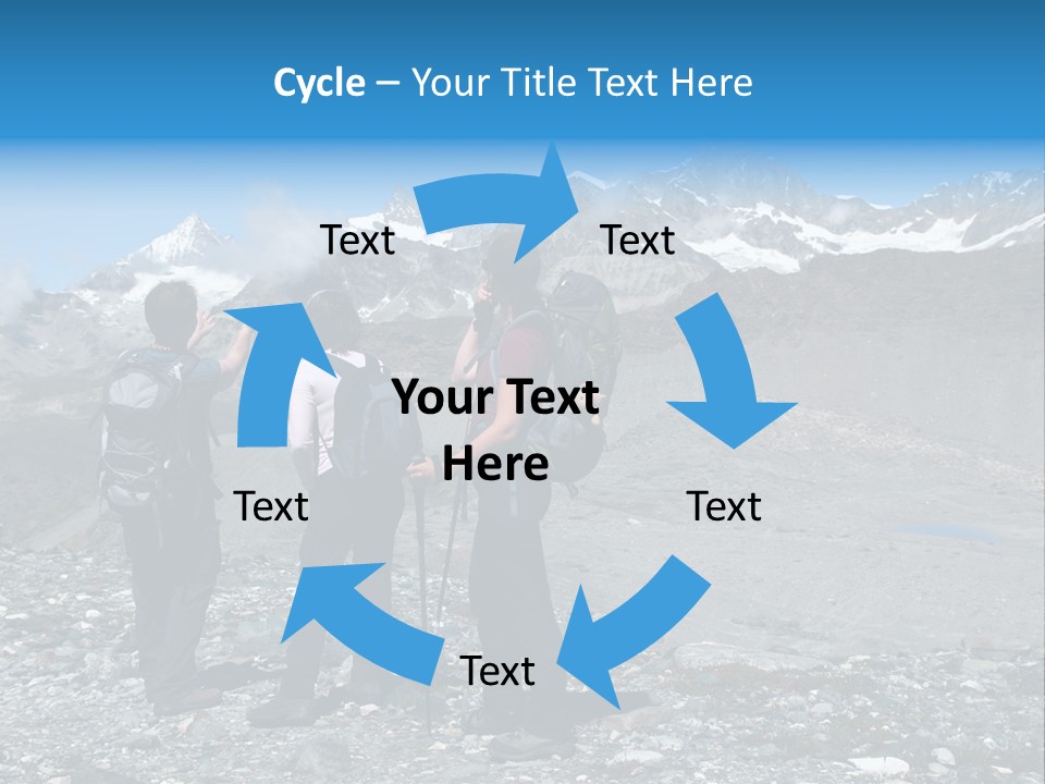 Group Of Hikers Enjoying Beautiful Landscape Of Swiss Alps PowerPoint Template