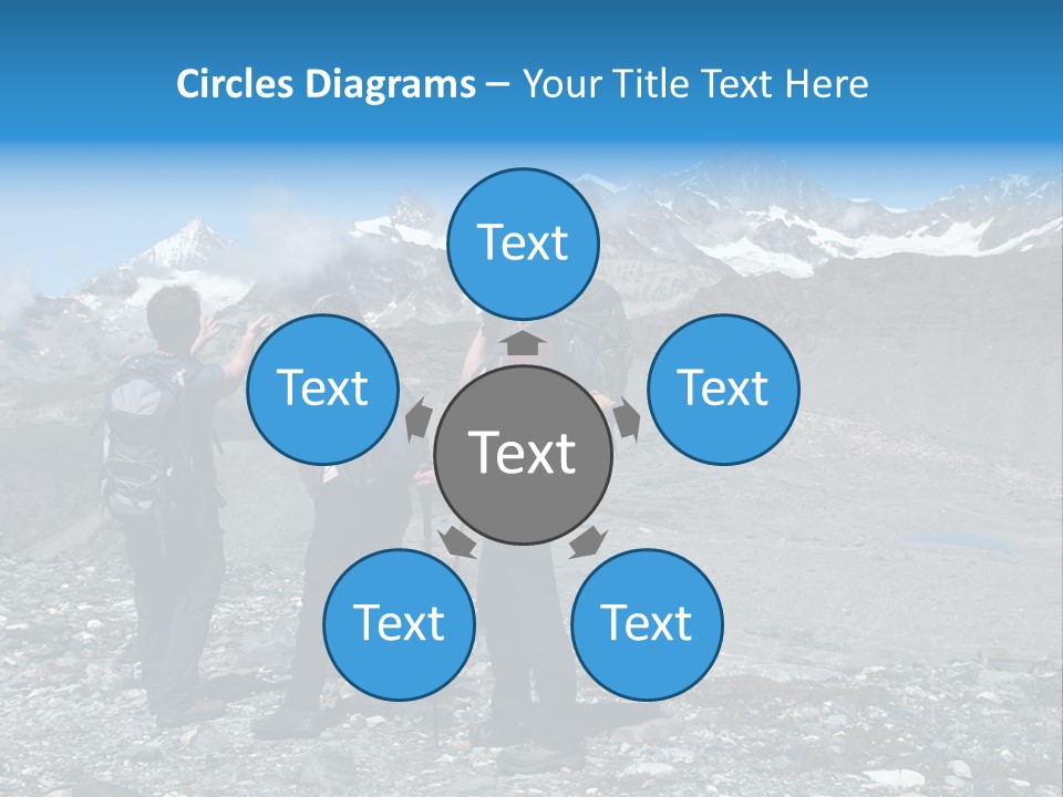 Group Of Hikers Enjoying Beautiful Landscape Of Swiss Alps PowerPoint Template