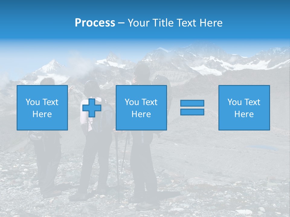 Group Of Hikers Enjoying Beautiful Landscape Of Swiss Alps PowerPoint Template