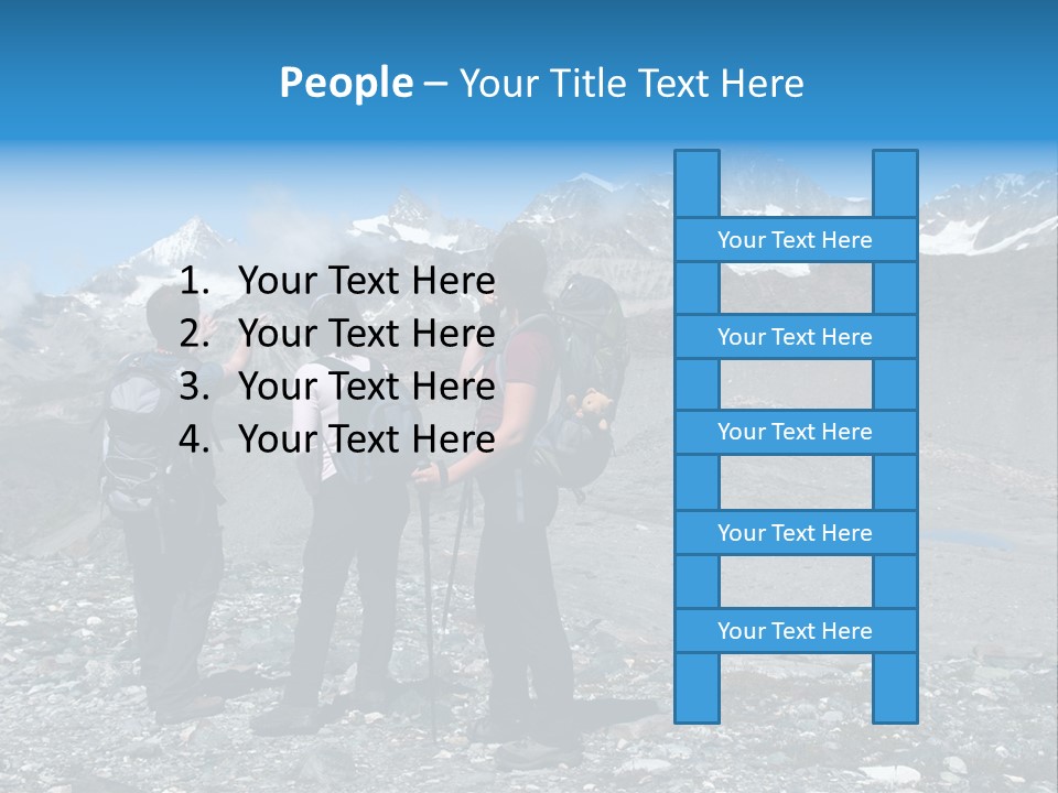 Group Of Hikers Enjoying Beautiful Landscape Of Swiss Alps PowerPoint Template