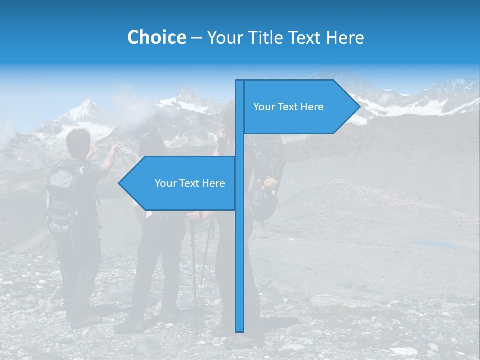 Group Of Hikers Enjoying Beautiful Landscape Of Swiss Alps PowerPoint Template