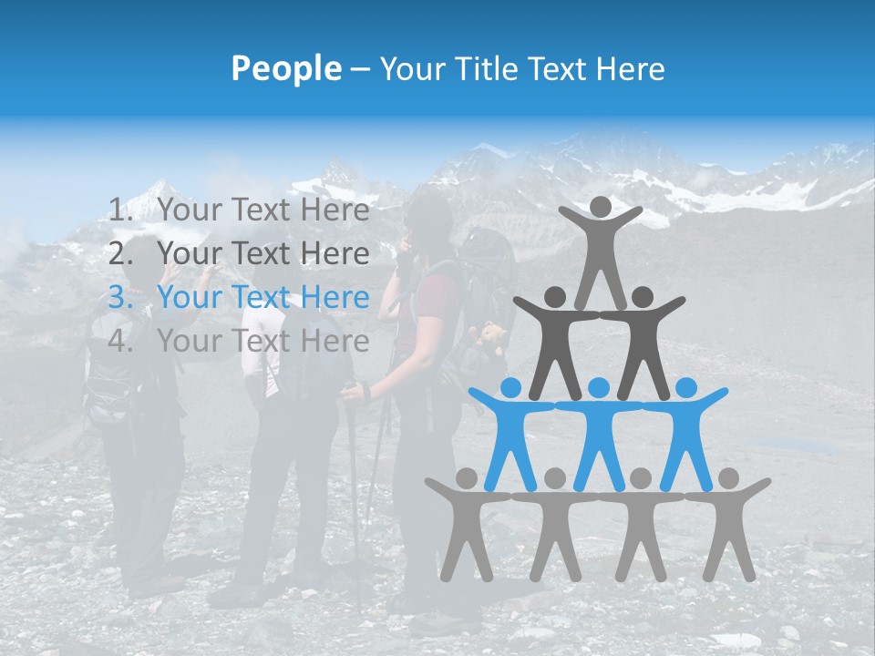 Group Of Hikers Enjoying Beautiful Landscape Of Swiss Alps PowerPoint Template