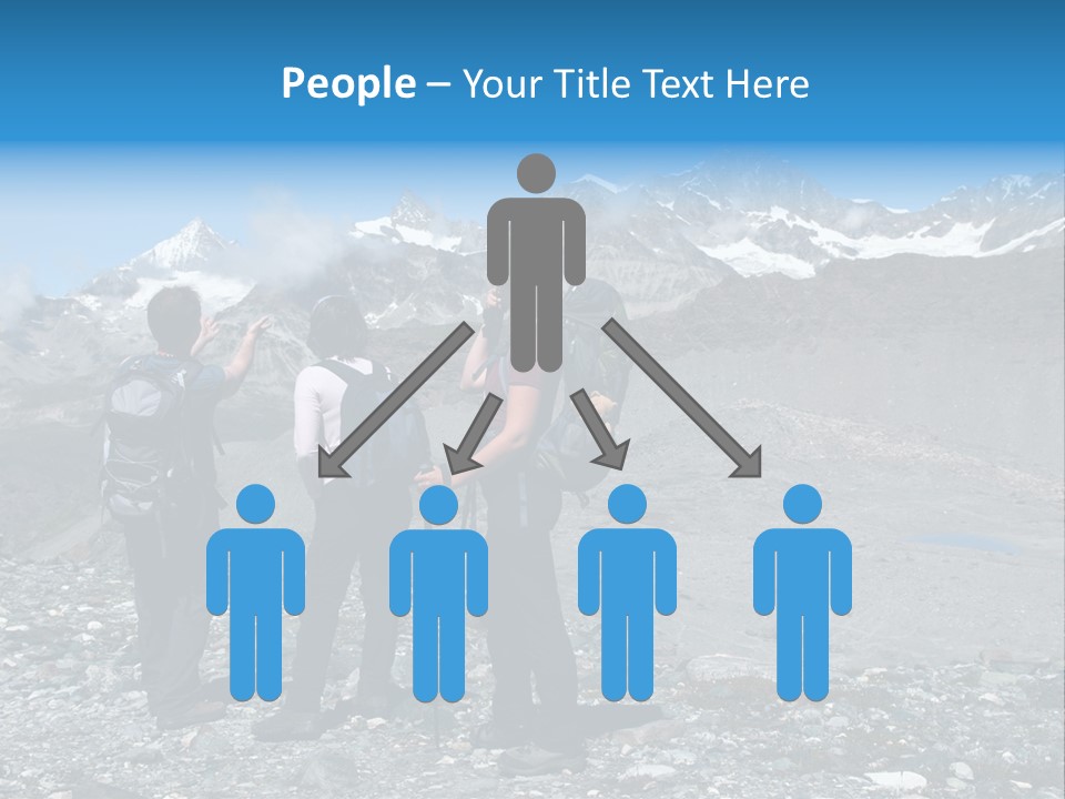 Group Of Hikers Enjoying Beautiful Landscape Of Swiss Alps PowerPoint Template