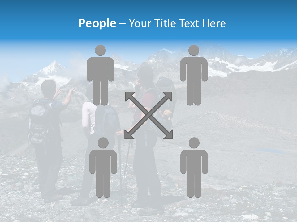 Group Of Hikers Enjoying Beautiful Landscape Of Swiss Alps PowerPoint Template