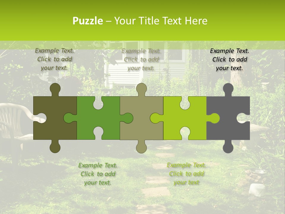 Path Of Steeping Stones Leading To A House In Lush Green Garden PowerPoint Template