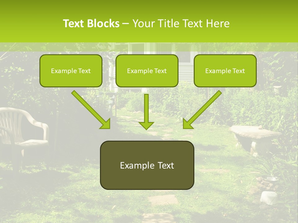 Path Of Steeping Stones Leading To A House In Lush Green Garden PowerPoint Template