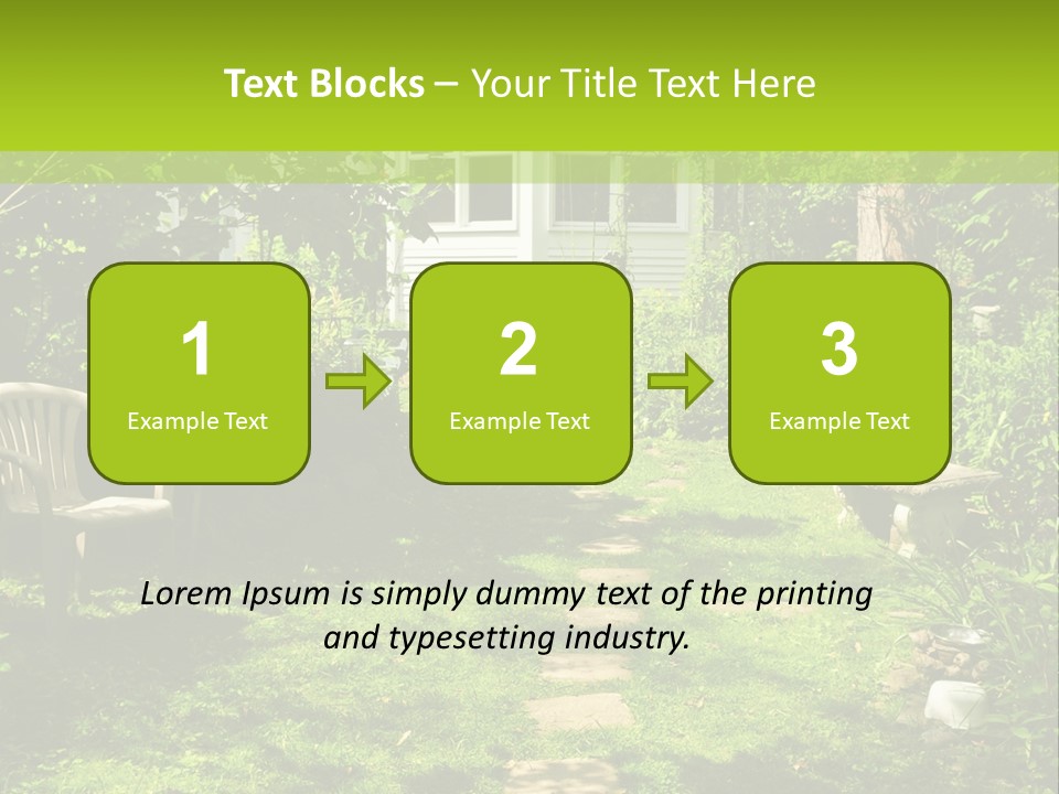 Path Of Steeping Stones Leading To A House In Lush Green Garden PowerPoint Template