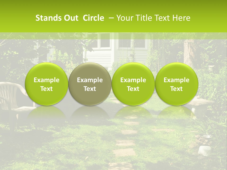 Path Of Steeping Stones Leading To A House In Lush Green Garden PowerPoint Template