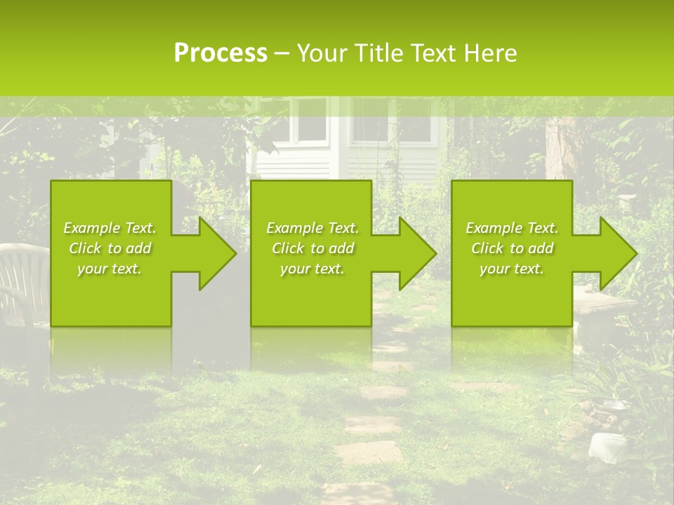 Path Of Steeping Stones Leading To A House In Lush Green Garden PowerPoint Template