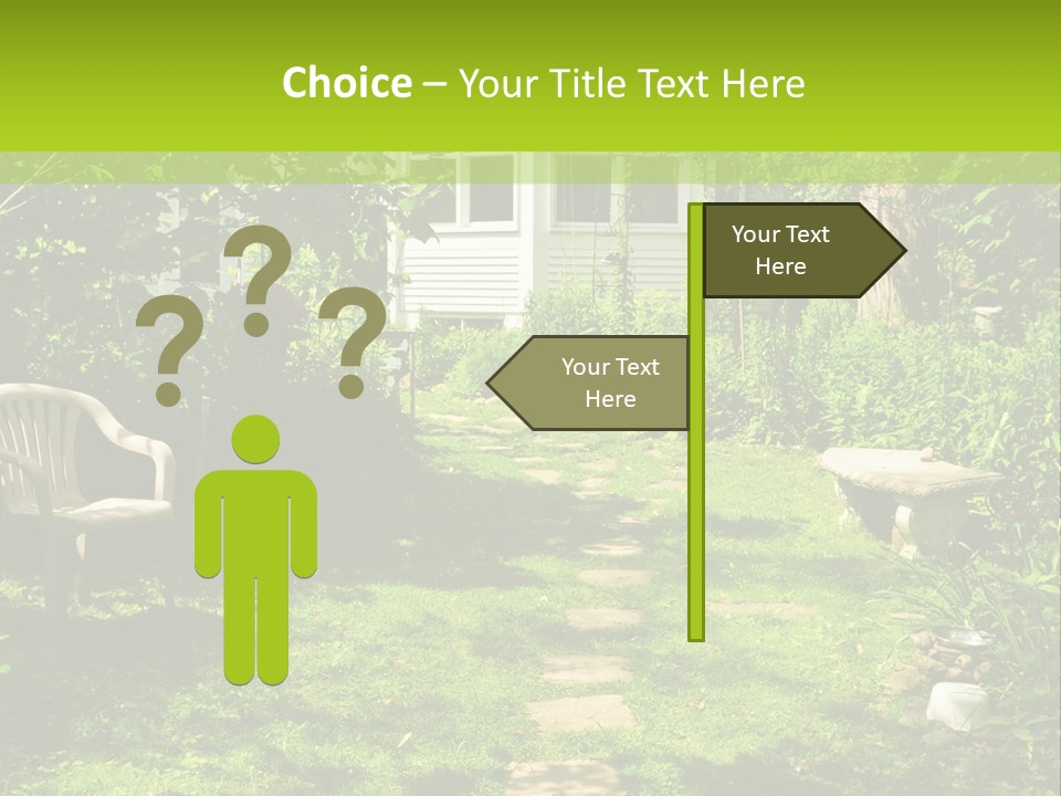 Path Of Steeping Stones Leading To A House In Lush Green Garden PowerPoint Template