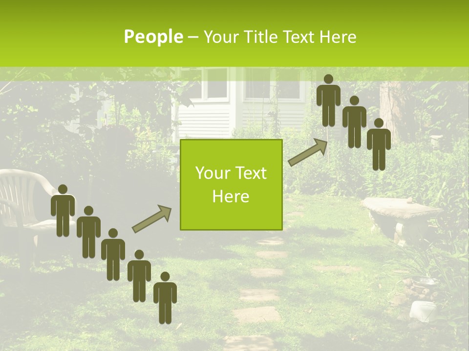 Path Of Steeping Stones Leading To A House In Lush Green Garden PowerPoint Template