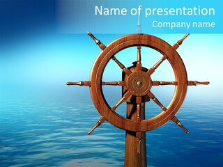 Ship Wheel Over A Sea Background. Digital Illustration PowerPoint Template