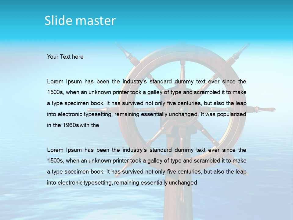 Ship Wheel Over A Sea Background. Digital Illustration PowerPoint Template