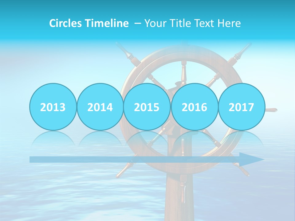 Ship Wheel Over A Sea Background. Digital Illustration PowerPoint Template
