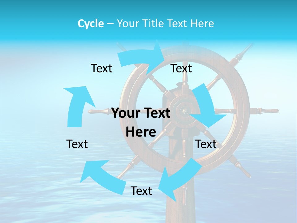 Ship Wheel Over A Sea Background. Digital Illustration PowerPoint Template