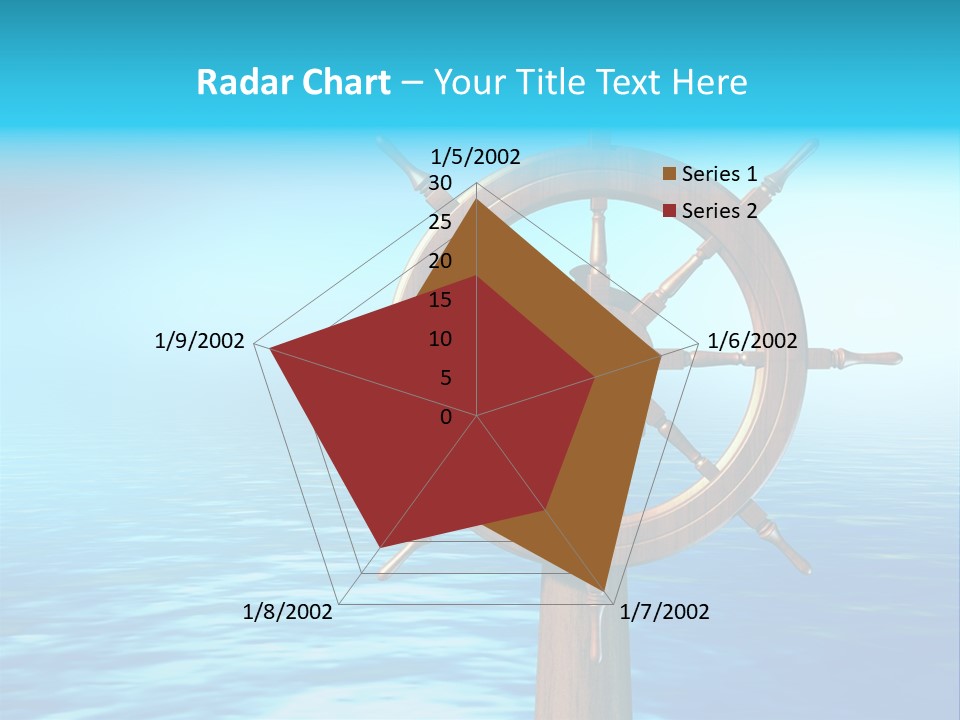 Ship Wheel Over A Sea Background. Digital Illustration PowerPoint Template