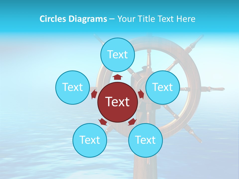 Ship Wheel Over A Sea Background. Digital Illustration PowerPoint Template