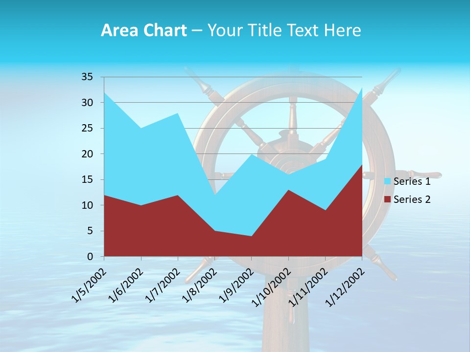 Ship Wheel Over A Sea Background. Digital Illustration PowerPoint Template