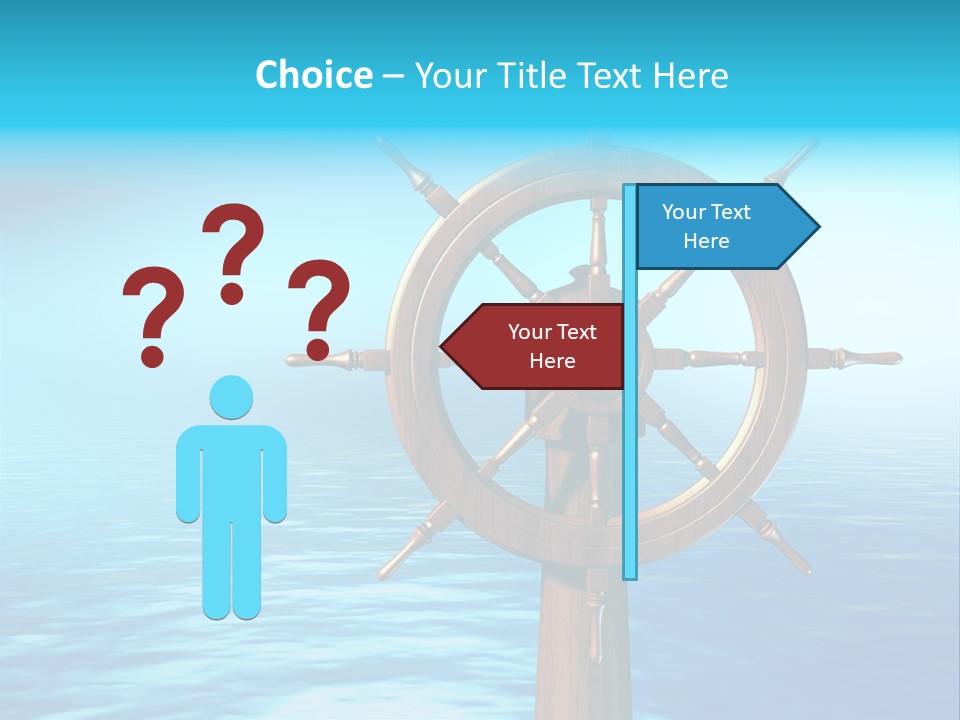 Ship Wheel Over A Sea Background. Digital Illustration PowerPoint Template