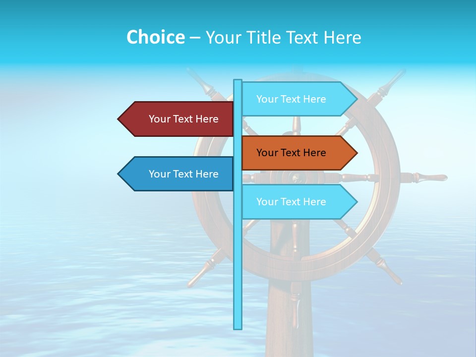Ship Wheel Over A Sea Background. Digital Illustration PowerPoint Template