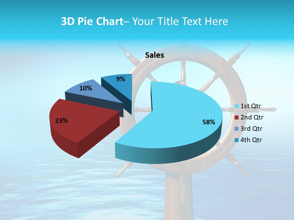 Ship Wheel Over A Sea Background. Digital Illustration PowerPoint Template