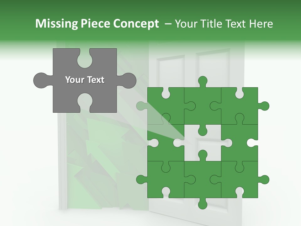 A White Doorway Is Opened To Reveal A Number Of Upward Growth Arrows PowerPoint Template