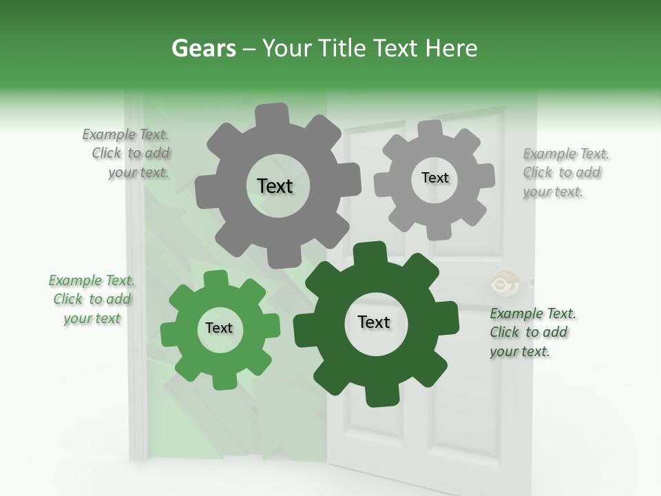 A White Doorway Is Opened To Reveal A Number Of Upward Growth Arrows PowerPoint Template