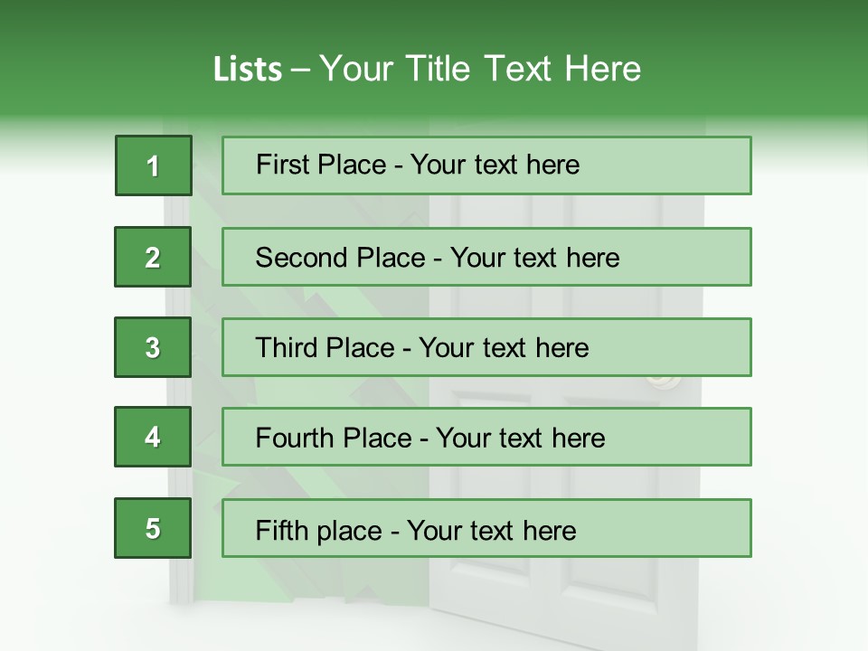 A White Doorway Is Opened To Reveal A Number Of Upward Growth Arrows PowerPoint Template