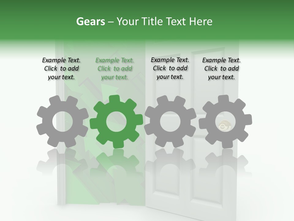 A White Doorway Is Opened To Reveal A Number Of Upward Growth Arrows PowerPoint Template