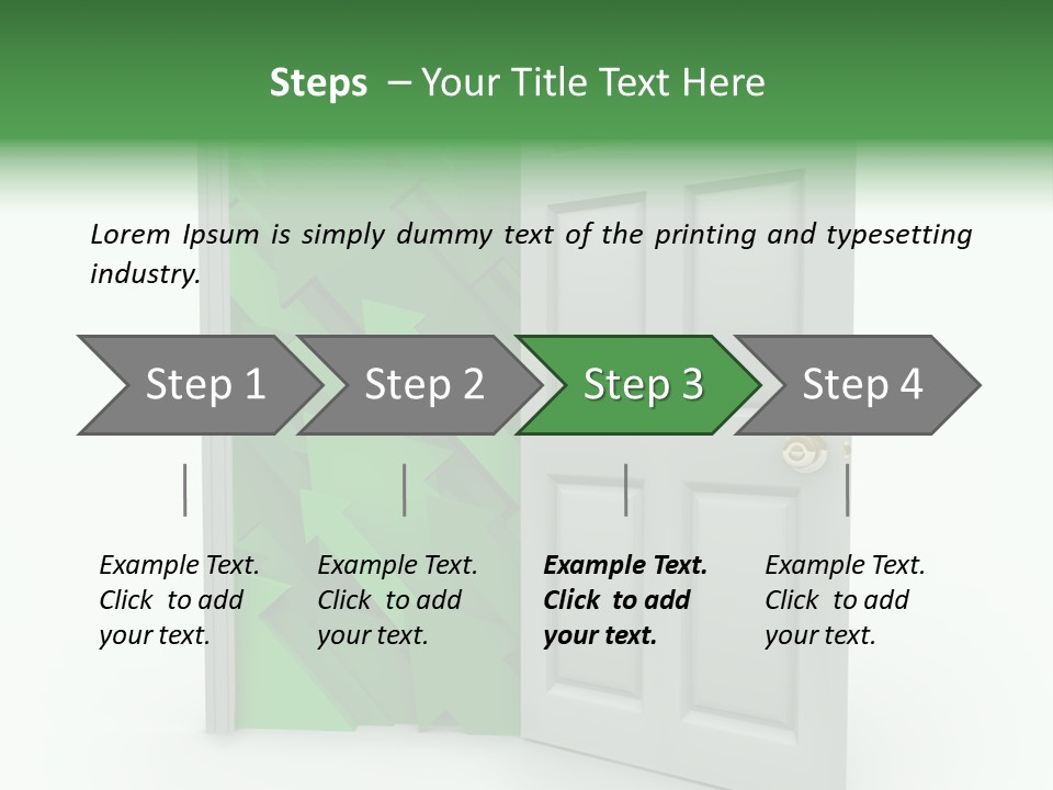 A White Doorway Is Opened To Reveal A Number Of Upward Growth Arrows PowerPoint Template
