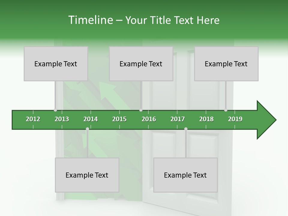 A White Doorway Is Opened To Reveal A Number Of Upward Growth Arrows PowerPoint Template
