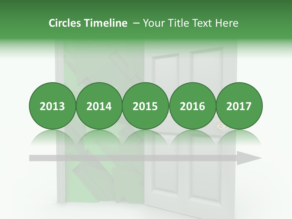 A White Doorway Is Opened To Reveal A Number Of Upward Growth Arrows PowerPoint Template