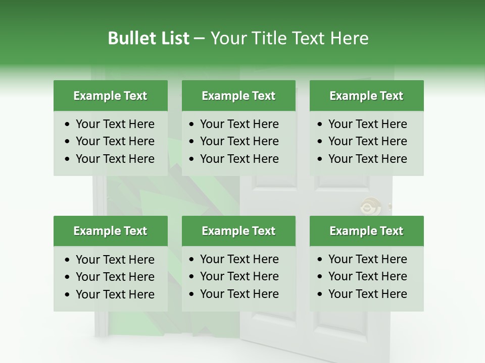 A White Doorway Is Opened To Reveal A Number Of Upward Growth Arrows PowerPoint Template