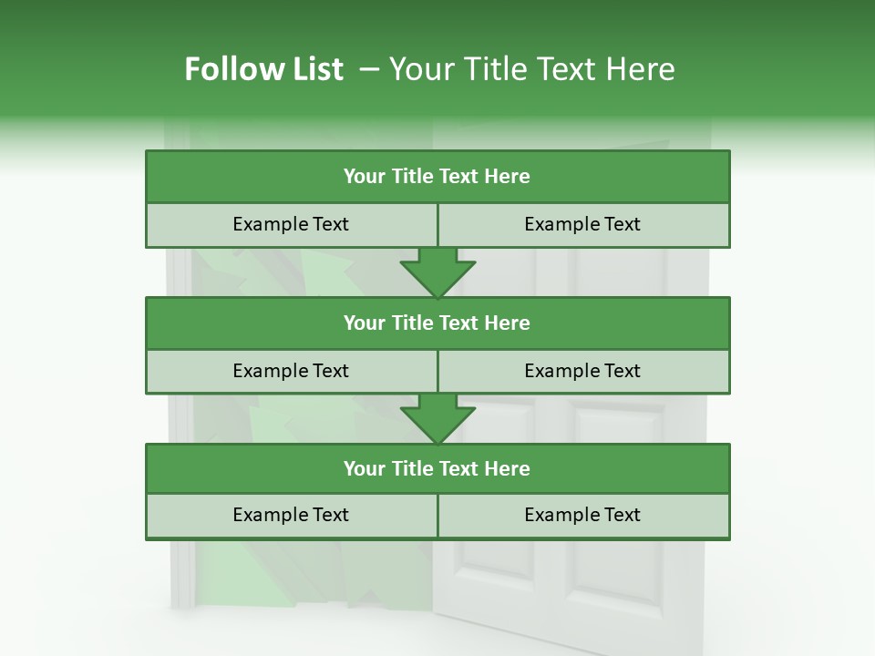 A White Doorway Is Opened To Reveal A Number Of Upward Growth Arrows PowerPoint Template