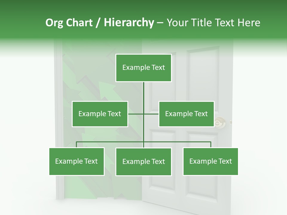 A White Doorway Is Opened To Reveal A Number Of Upward Growth Arrows PowerPoint Template