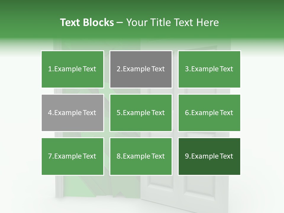 A White Doorway Is Opened To Reveal A Number Of Upward Growth Arrows PowerPoint Template