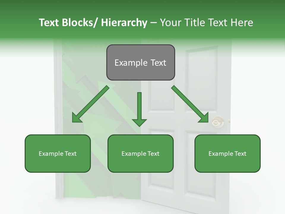 A White Doorway Is Opened To Reveal A Number Of Upward Growth Arrows PowerPoint Template