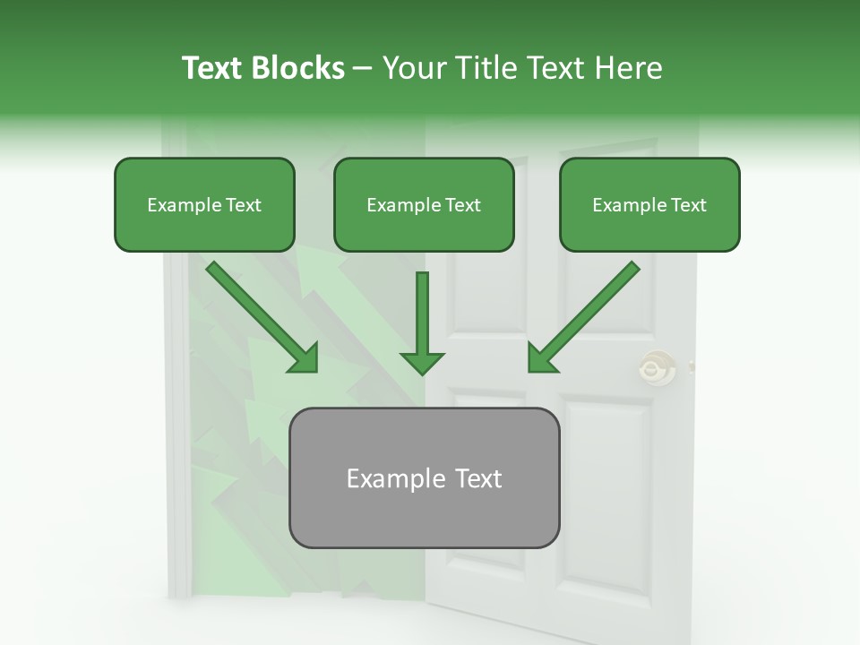 A White Doorway Is Opened To Reveal A Number Of Upward Growth Arrows PowerPoint Template