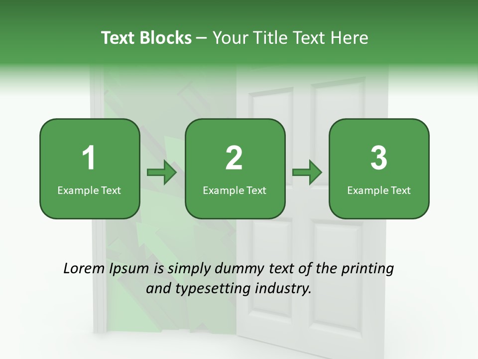 A White Doorway Is Opened To Reveal A Number Of Upward Growth Arrows PowerPoint Template