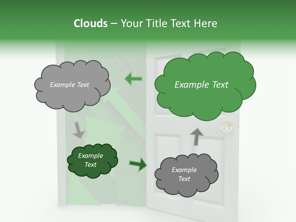 A White Doorway Is Opened To Reveal A Number Of Upward Growth Arrows PowerPoint Template