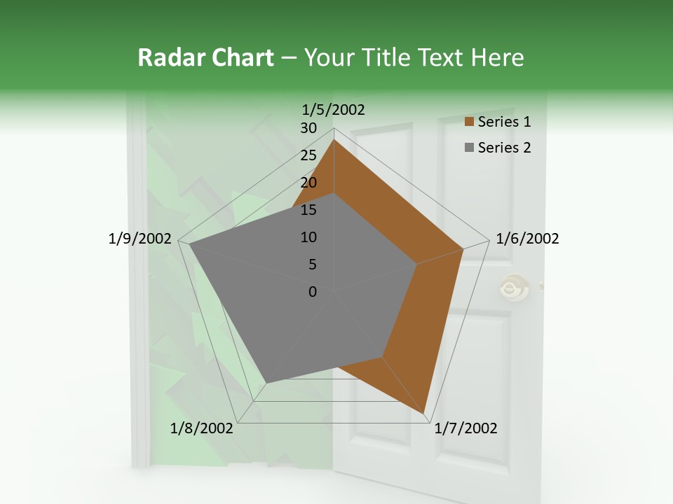 A White Doorway Is Opened To Reveal A Number Of Upward Growth Arrows PowerPoint Template