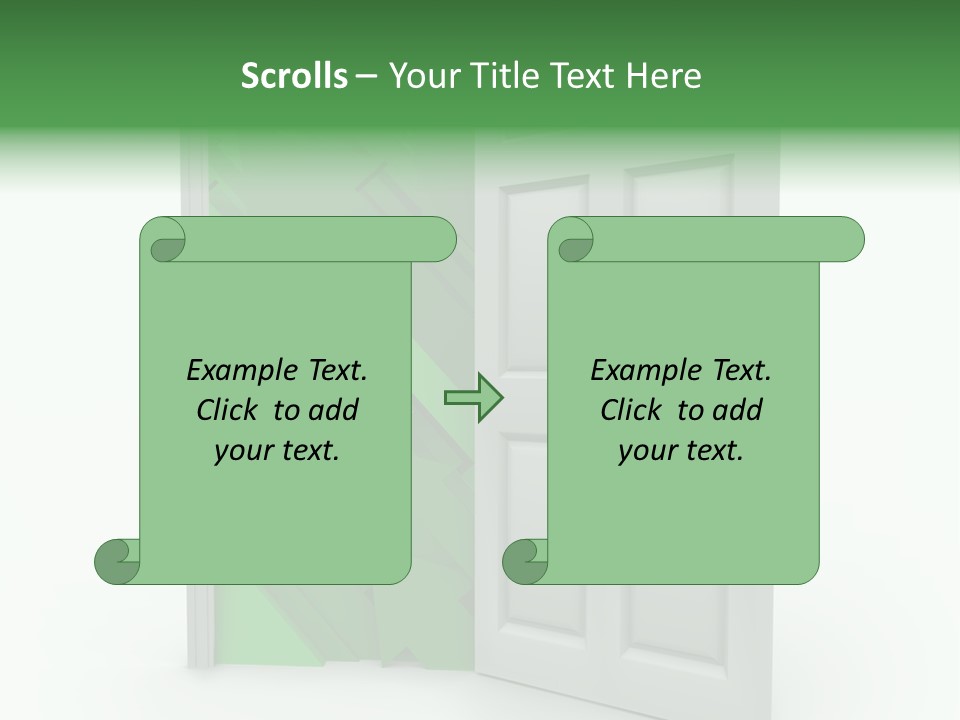 A White Doorway Is Opened To Reveal A Number Of Upward Growth Arrows PowerPoint Template