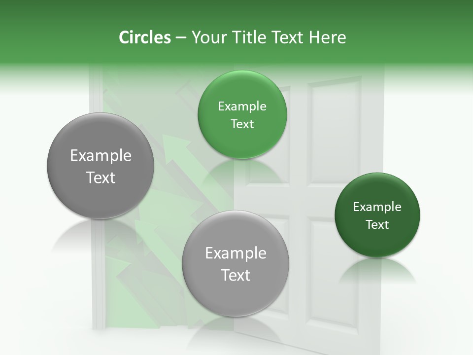 A White Doorway Is Opened To Reveal A Number Of Upward Growth Arrows PowerPoint Template