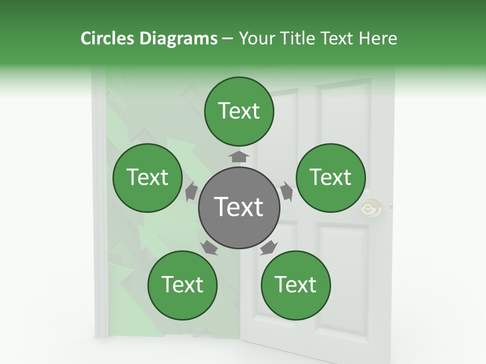 A White Doorway Is Opened To Reveal A Number Of Upward Growth Arrows PowerPoint Template