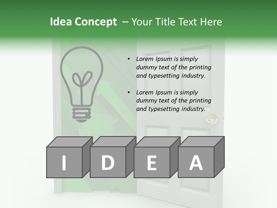 A White Doorway Is Opened To Reveal A Number Of Upward Growth Arrows PowerPoint Template